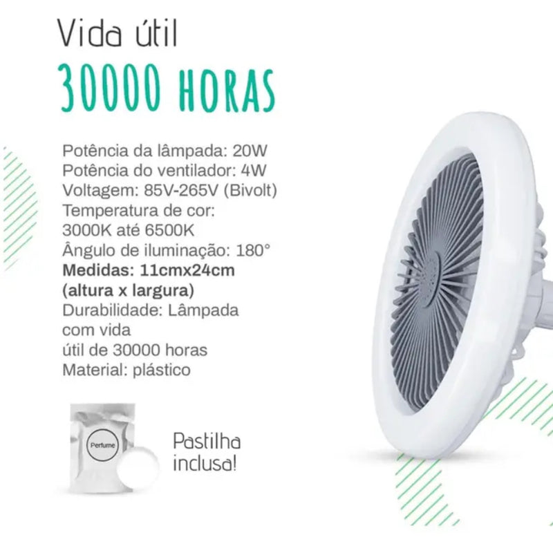 Ventilador de teto inteligente e silencioso com controle remoto e luz LED