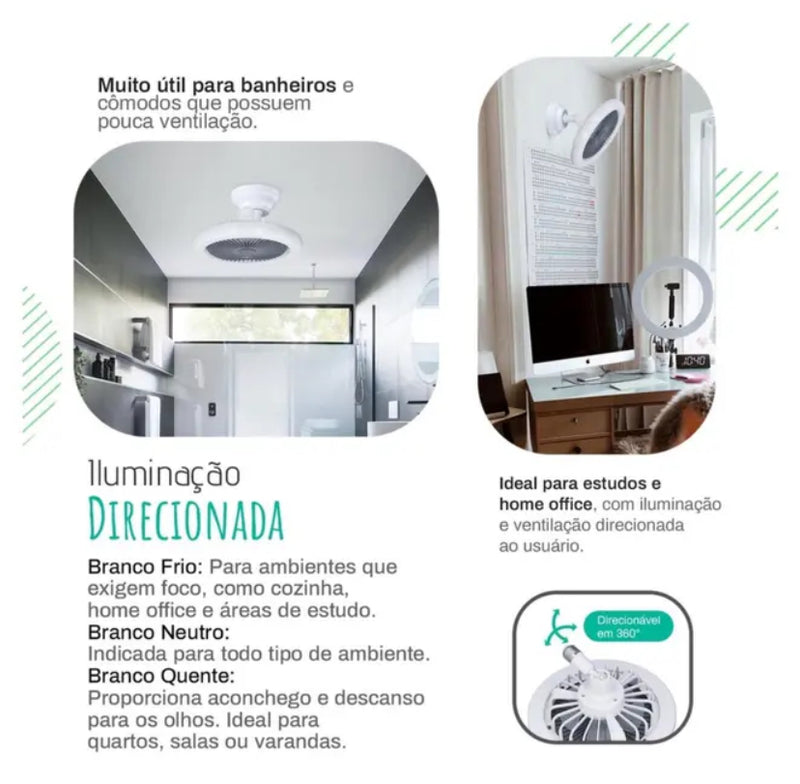 Ventilador de teto inteligente e silencioso com controle remoto e luz LED